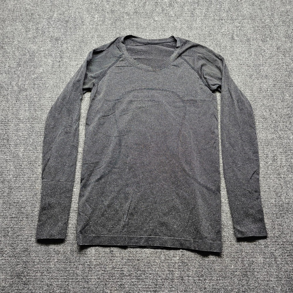 Lululemon Swiftly Tech Long Sleeve Crew Space Dye Stripe Black White Size 6